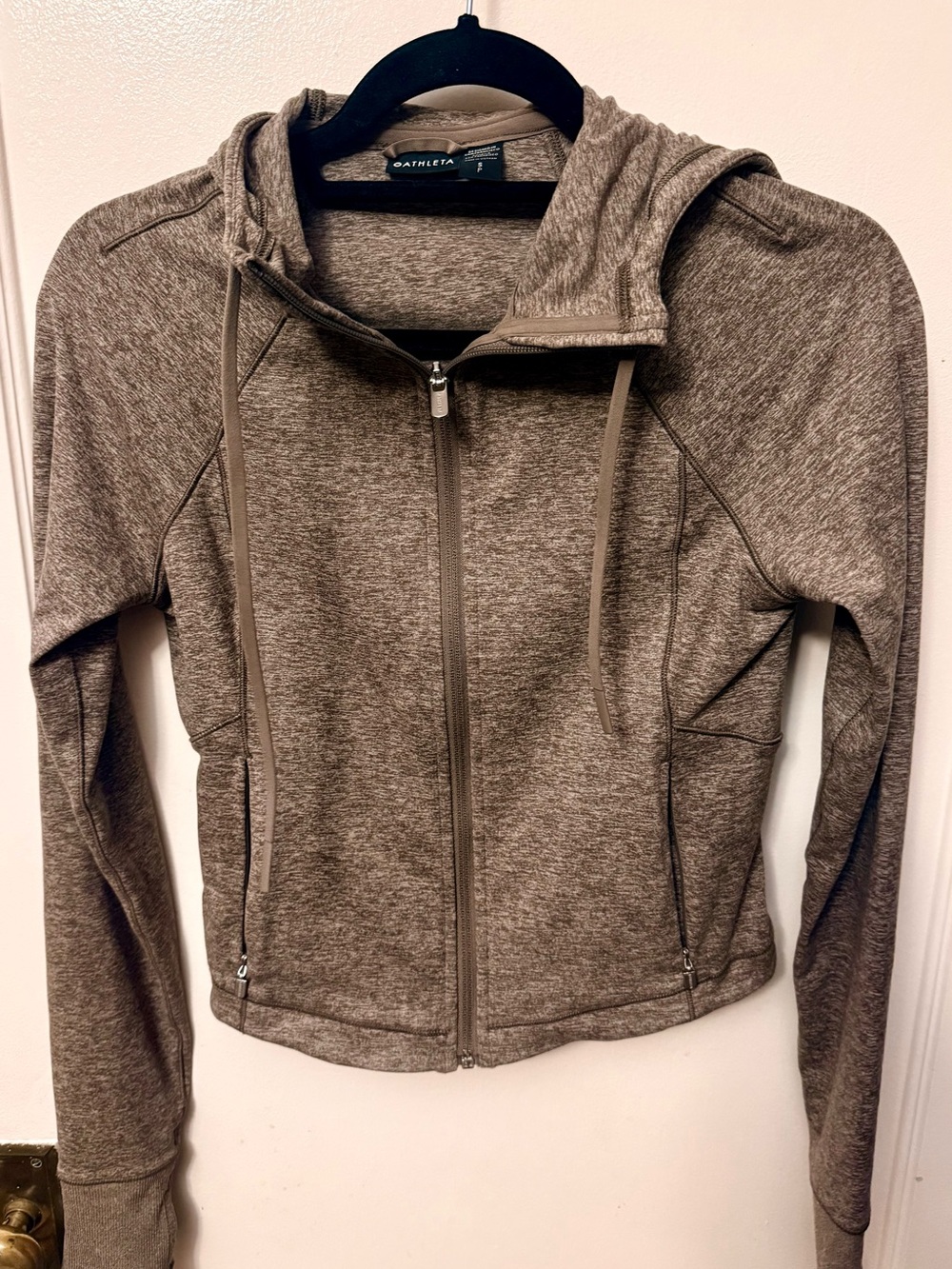 Athleta Heathered Brown Full-Zip Hooded Jacket